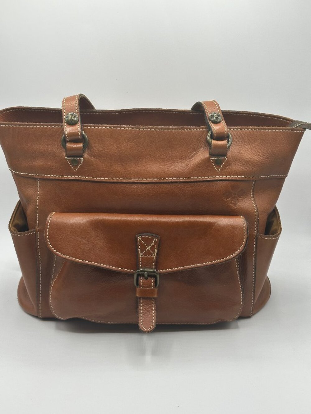 Patricia Nash Heritage Collection Bolsena Tan Cognac Brown Leather Tote Handbag